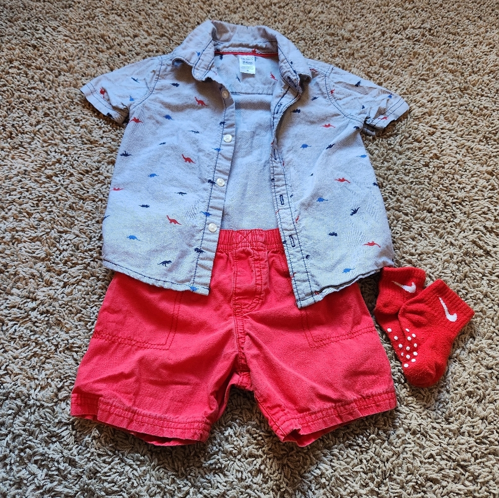 Carter's Toddler Boy Dinosaur Button Down Shirt and Short Set 24 months